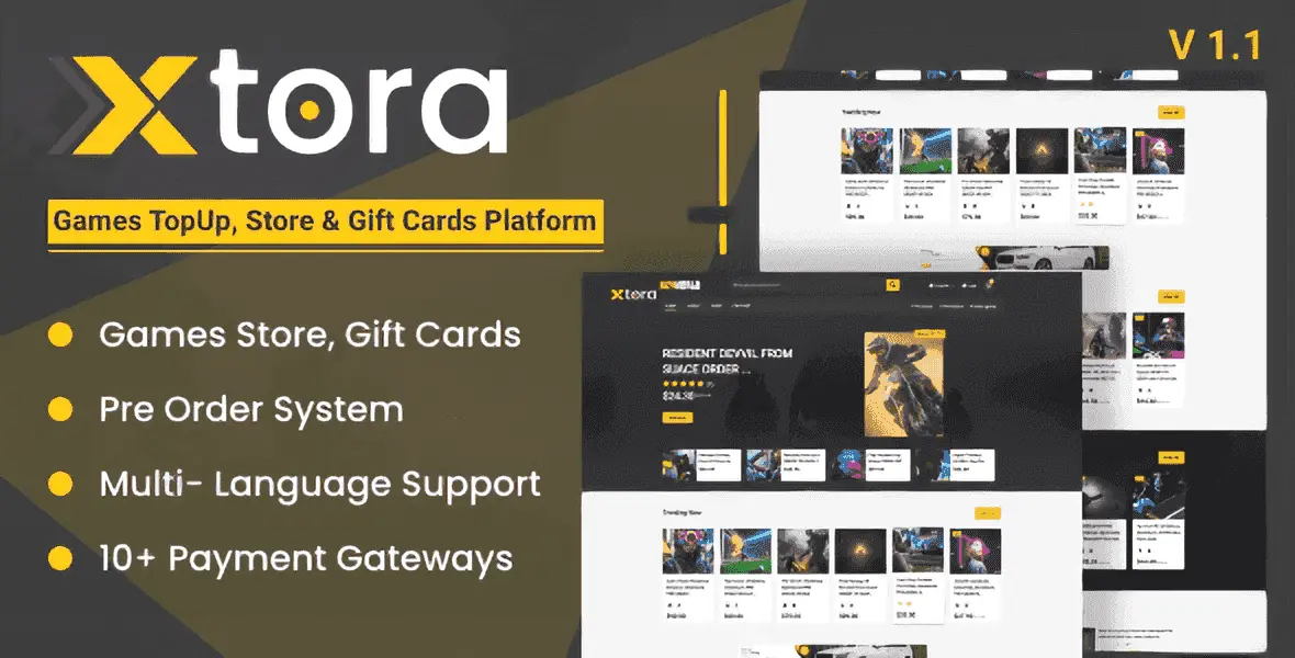 Xtora games topup and gift card store PHP script platform interface