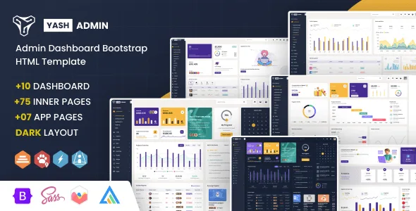 Yash Bootstrap admin dashboard HTML template interface with modern navigation and responsive layout
