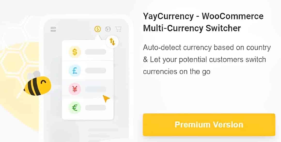 YayCurrency Pro WooCommerce multi-currency plugin showing currency switcher and local pricing options
