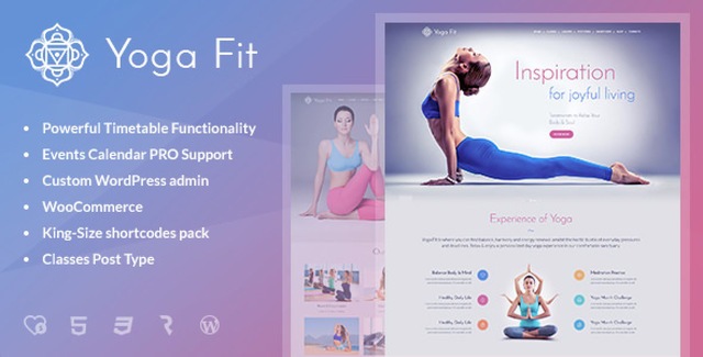 Yoga Fit fitness WordPress theme demo preview showing gym and yoga studio website design