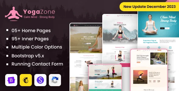 YogaZone responsive yoga and fitness website HTML template homepage design