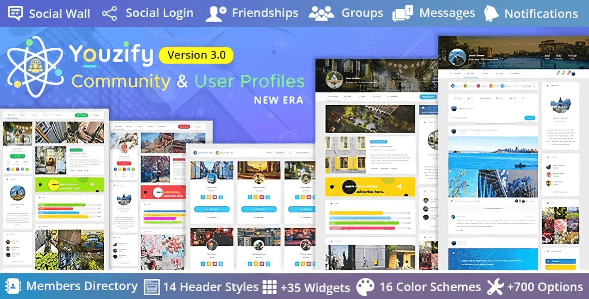 Youzify BuddyPress community and profile plugin interface