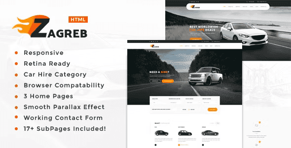 Zagreb transportation HTML template preview for car rental and limousine websites