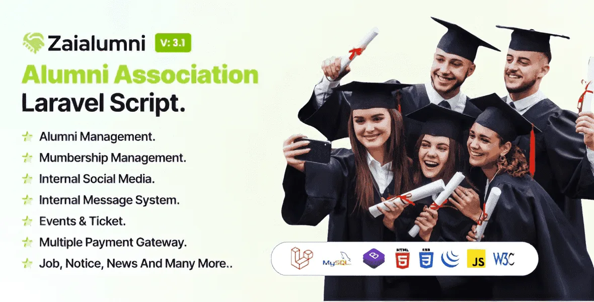 Zaialumni alumni association Laravel script admin dashboard