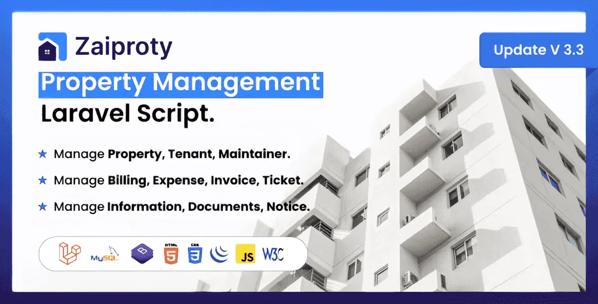 Zaiproty property management Laravel script dashboard interface for rental operations