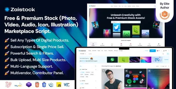 Zaistock multi-vendor stock photo and digital media marketplace PHP script dashboard interface