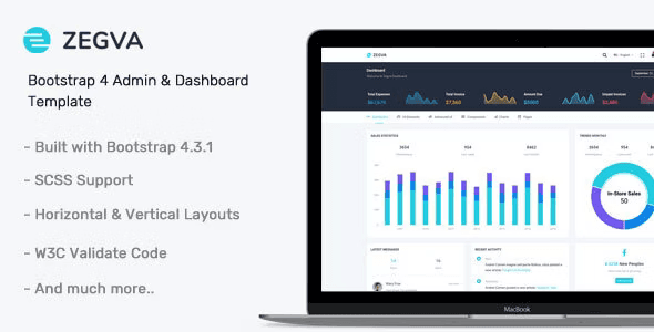 Zegva Bootstrap 4 admin dashboard template preview