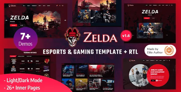 Zelda responsive esports gaming website template homepage design