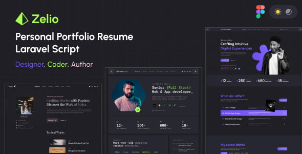 Zelio personal portfolio resume Laravel PHP script with three homepage demos