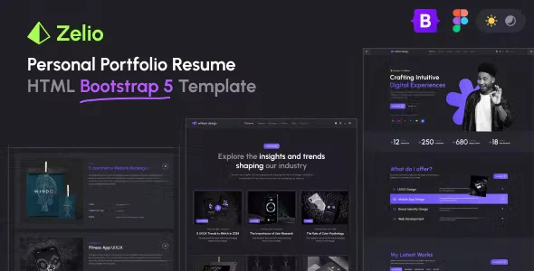 Zelio personal portfolio HTML template with modern responsive design