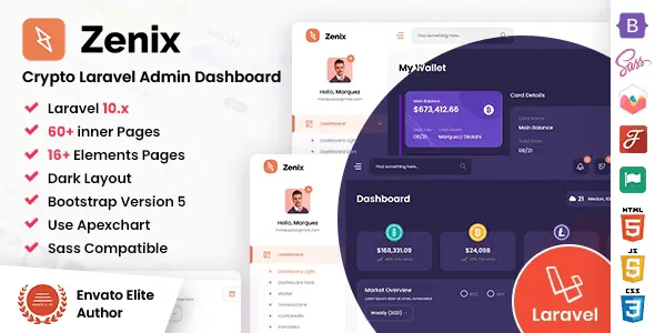 Zenix crypto admin dashboard template interface preview