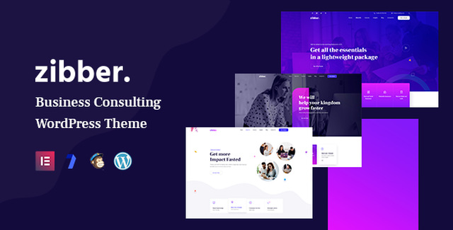 Zibber consulting business WordPress theme with Elementor and responsive design