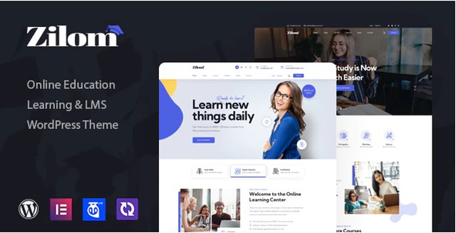 Zilom WordPress LMS theme dashboard showing course builder with Elementor integration