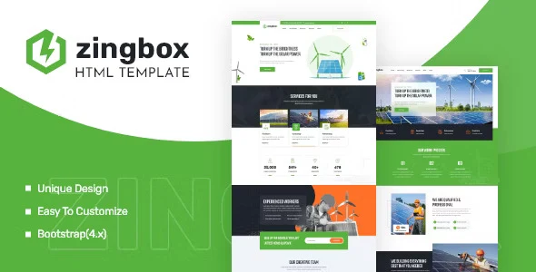 Zingbox solar and wind energy HTML template responsive layout preview