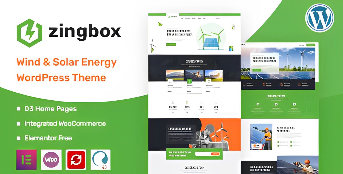 Zingbox solar and wind energy WordPress theme homepage preview
