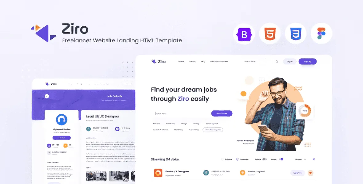 Ziro freelancer directory HTML template preview