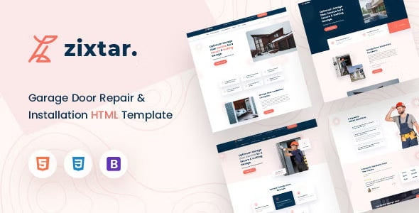 Zixtar responsive garage door service HTML5 template preview on desktop and mobile devices