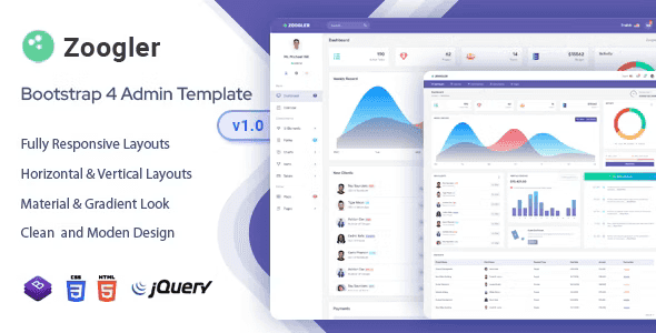 Zoogler Bootstrap 4 admin dashboard template interface