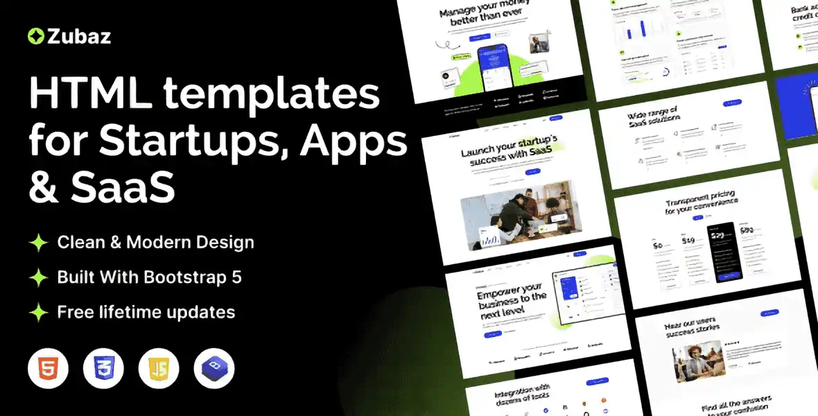 Zubaz SaaS startup HTML template responsive design preview