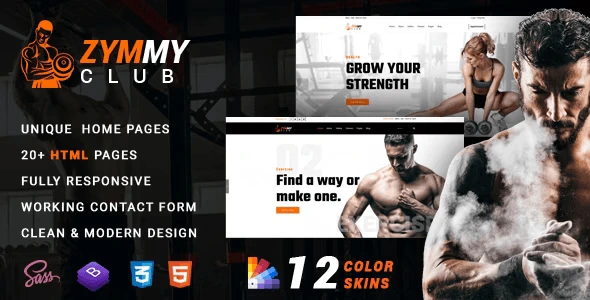 Zymmy fitness and gym HTML template preview