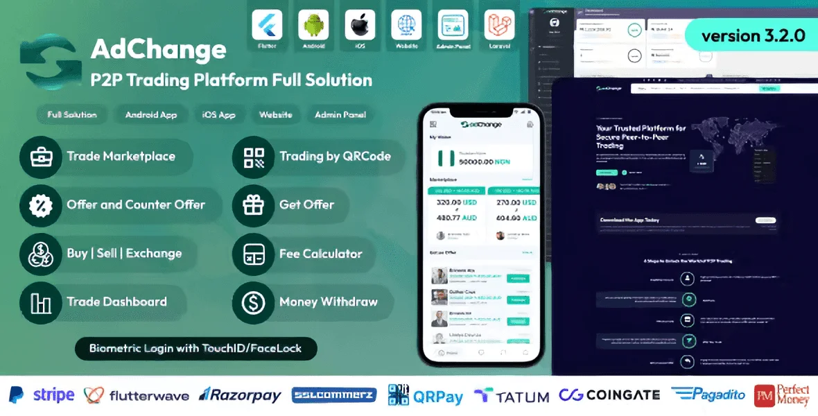 AdChange P2P trading platform script dashboard and marketplace interface