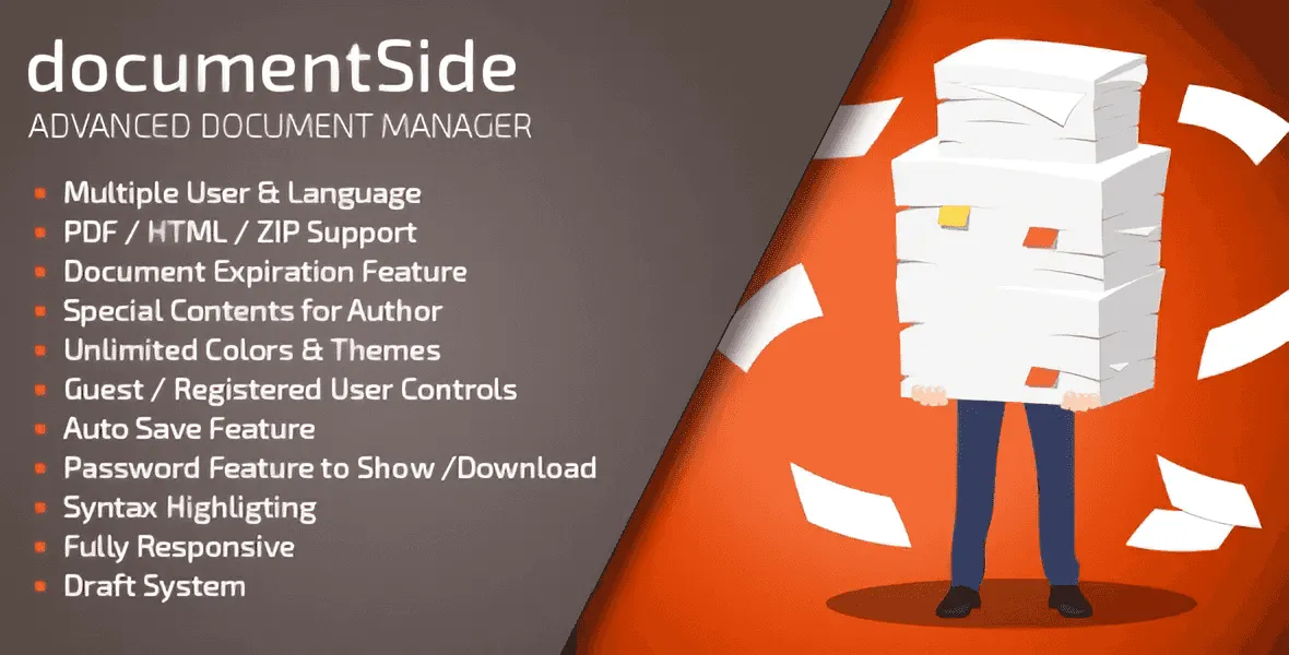 DocumentSide PHP document management script dashboard showing guide organization and user management interface