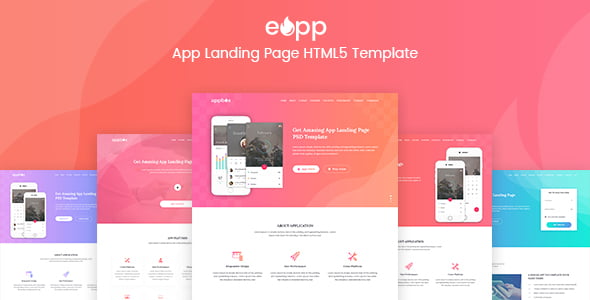 EApp - 5-in-1 app landing page HTML template for iOS and Android apps