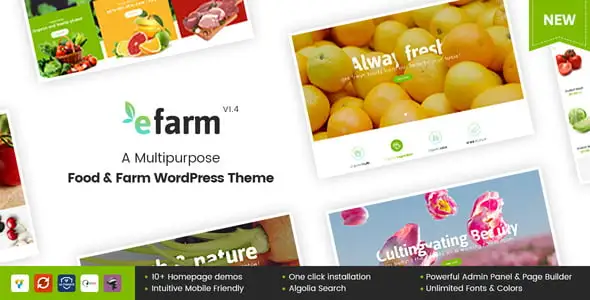 EFarm multipurpose food and farm WordPress theme website preview