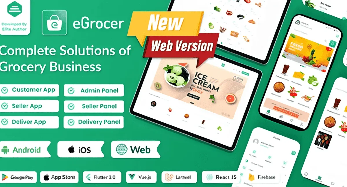 EGrocer multi-vendor grocery marketplace Flutter app with admin panel