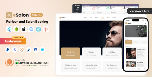 ESalon salon and parlour booking app PHP script dashboard