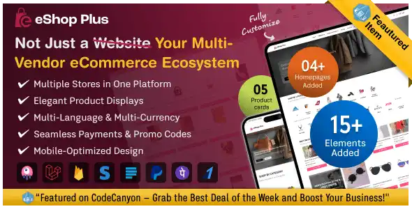 EShop Plus multi-vendor ecommerce Laravel PHP script marketplace dashboard