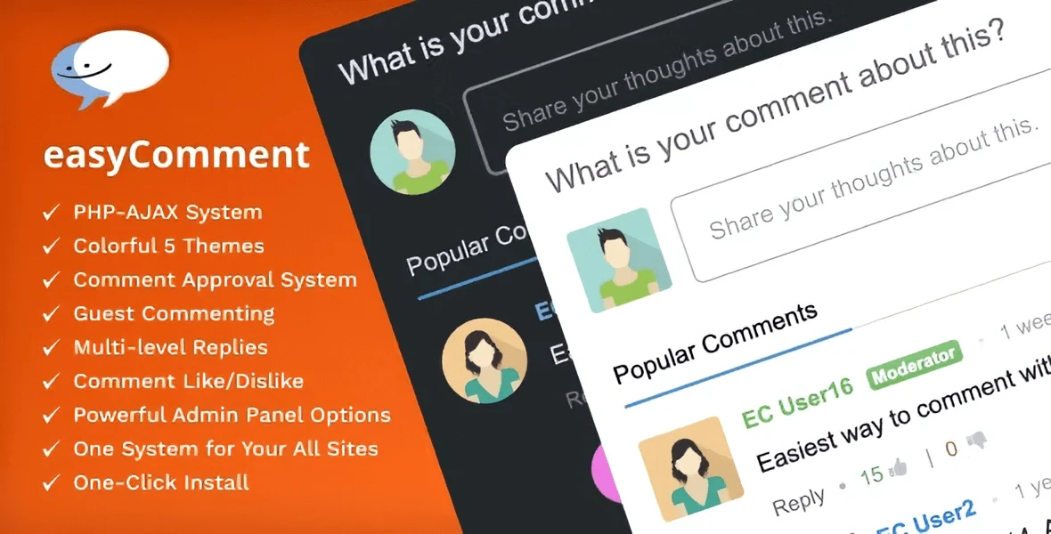 EasyComment PHP comment script with multi-level comments and admin panel