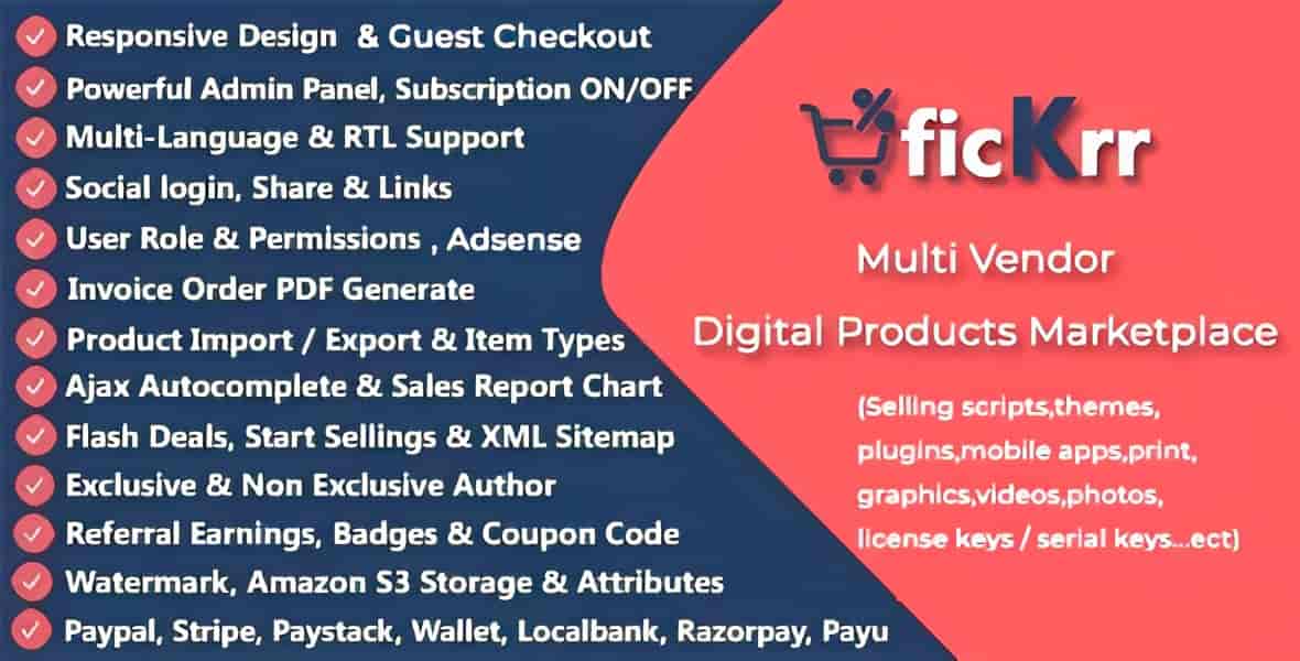 FicKrr multi-vendor digital marketplace PHP script dashboard