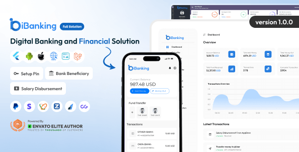 IBanking digital banking PHP script admin dashboard and mobile app interface