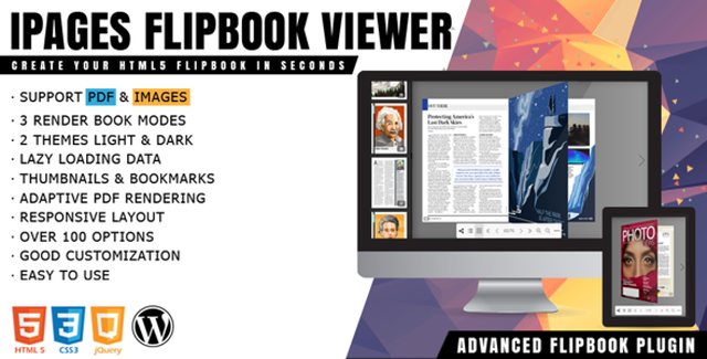 IPages Flipbook WordPress plugin displaying an interactive HTML5 digital flipbook with page-turning animation