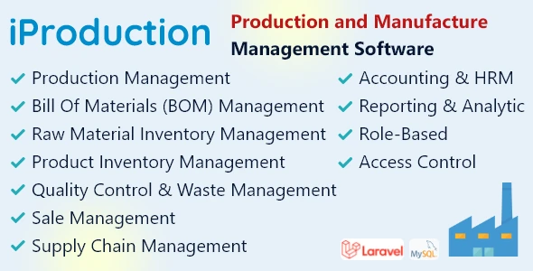 IProduction manufacturing management software dashboard showing production planning, inventory levels, and work order tracking