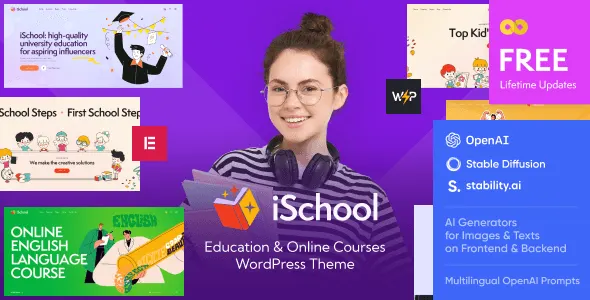 ISchool education WordPress theme homepage layout for online courses and school websites