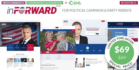 InForward political campaign and party WordPress theme preview