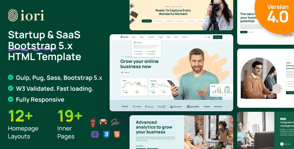 Iori Bootstrap 5 SaaS startup and agency HTML template homepage layout preview