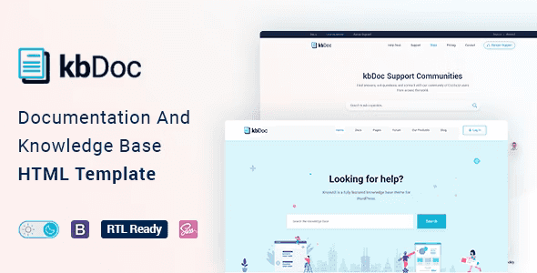 Kbdoc HTML documentation template with helpdesk forum on responsive layout