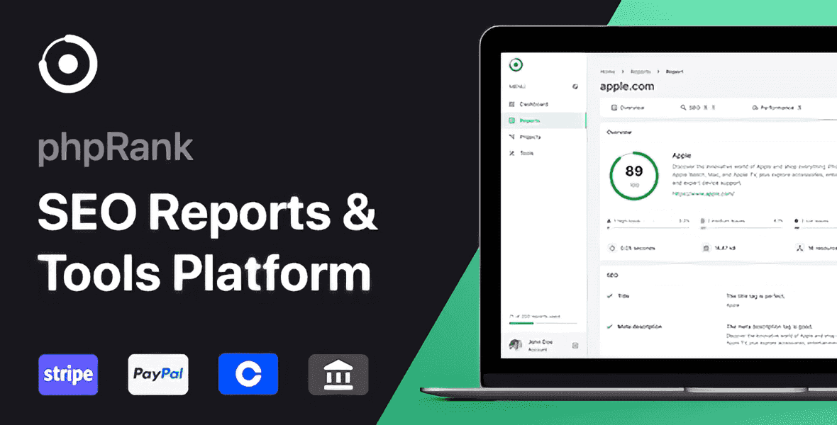 PhpRank SEO reporting platform dashboard showing comprehensive SEO tools and reporting features