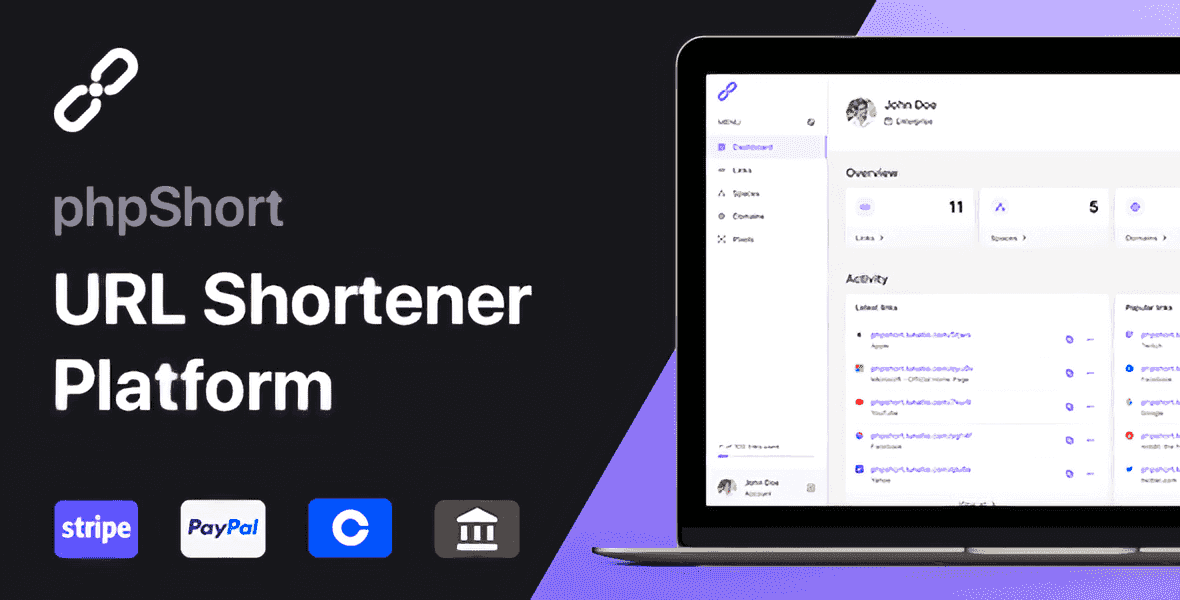 PhpShort URL shortener platform PHP script dashboard