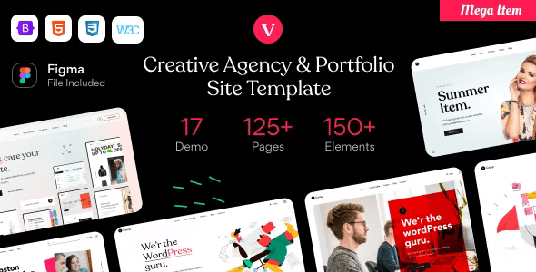 VCamp creative agency and portfolio HTML5 template preview showing modern responsive layout