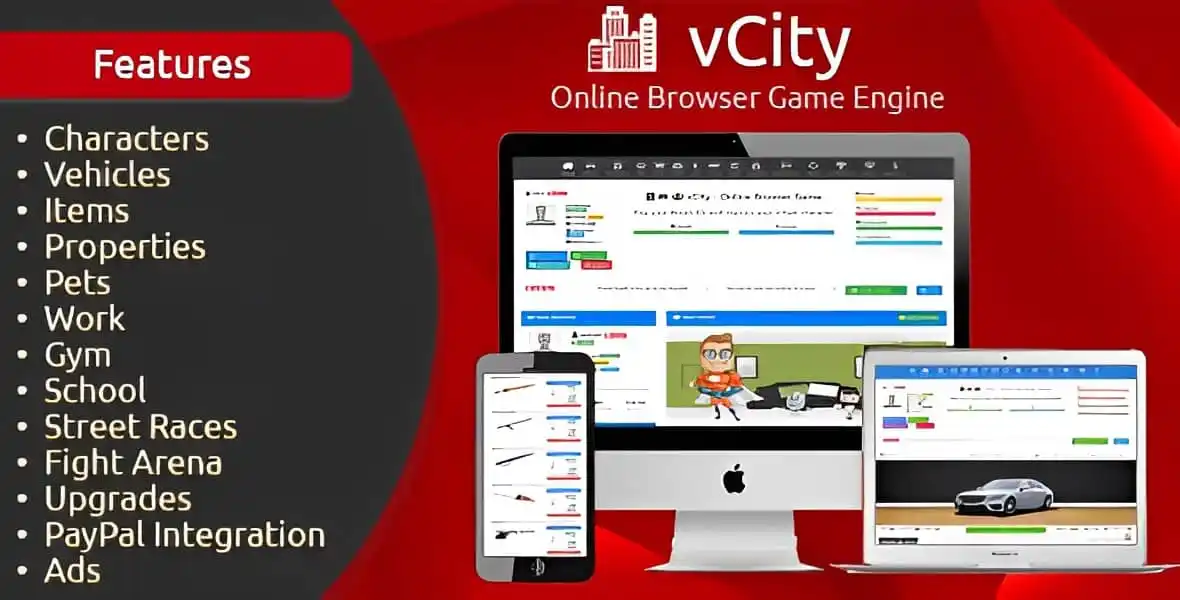 VCity browser game platform PHP script interface