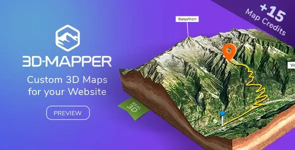 3D-Mapper WordPress plugin interface showing an interactive 3D map with location markers