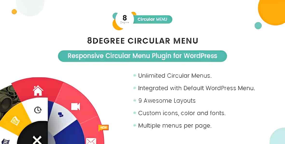 8Degree Circular Menu WordPress plugin displaying a responsive circular navigation layout with menu icons