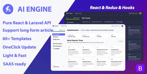 AI Engine PHP content writer script interface showing article generation