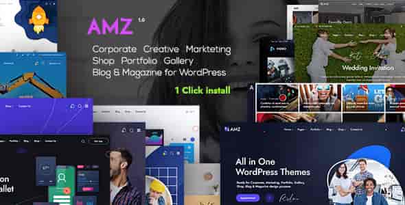 AMZ creative WordPress theme demo showcasing multi-purpose website design with Elementor