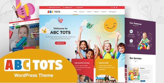 Abc Tots Kindergarten WordPress Theme preview for preschool and daycare websites