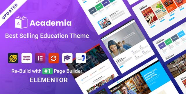 Academia Education WordPress Theme homepage preview showing course listings and school layout